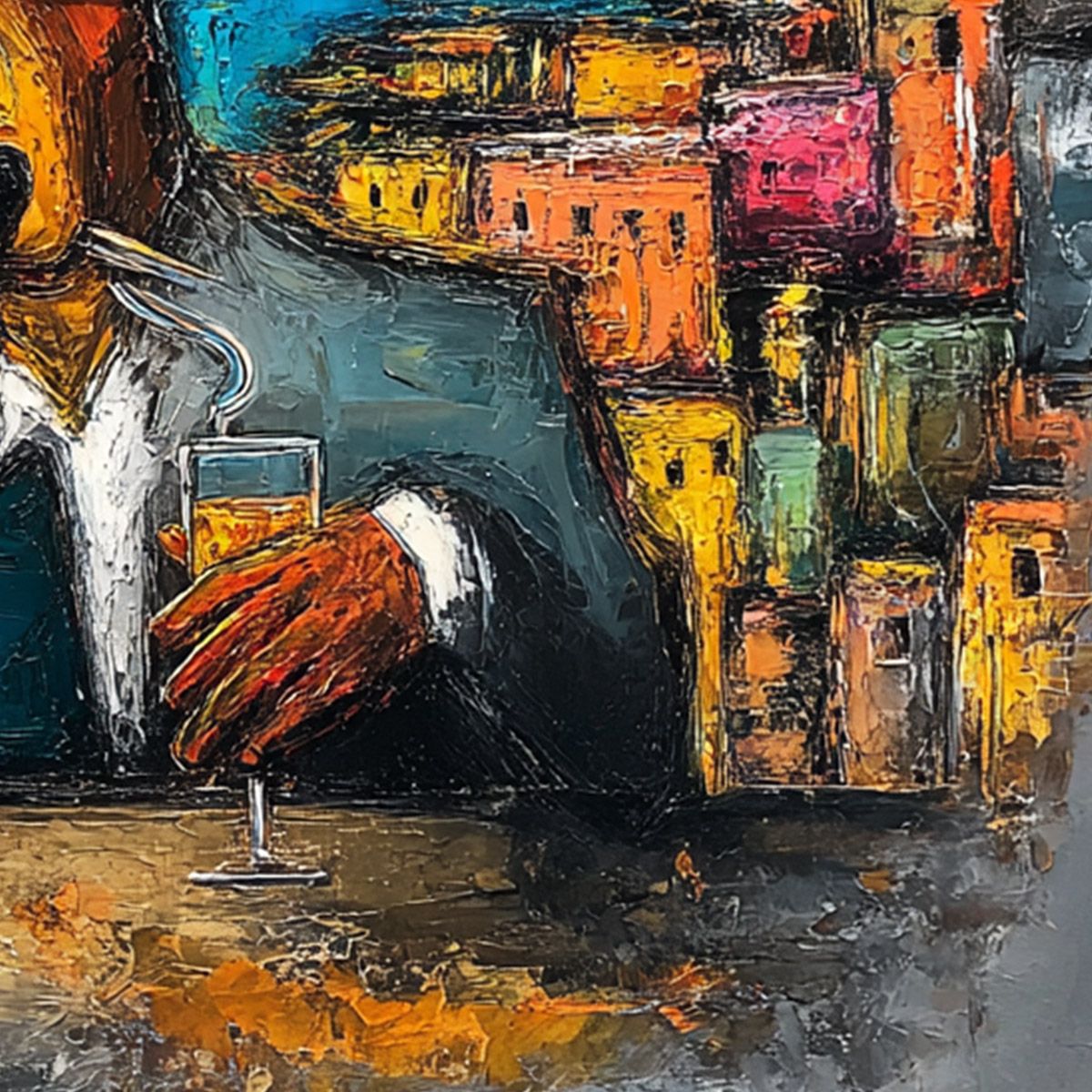 THE CHAIRMAN: Textured Impasto Painting of a Dapper Dog in the City - Image 5