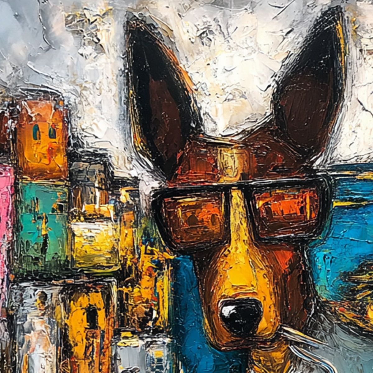 THE CHAIRMAN: Textured Impasto Painting of a Dapper Dog in the City - Image 3