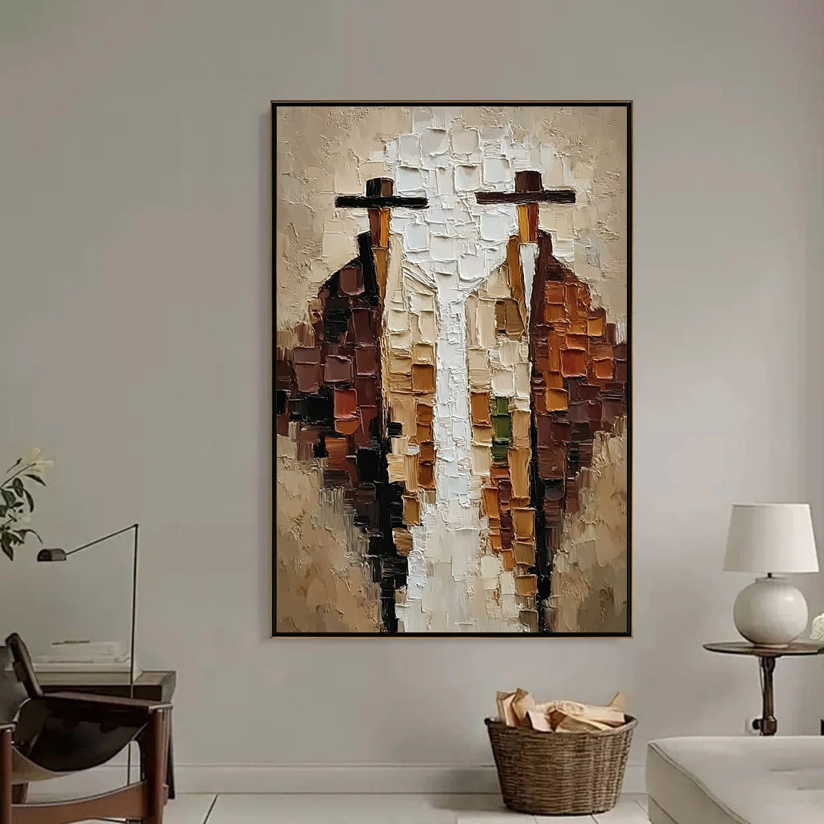 THE COMPANIONS: Heavily Textured Abstract Figurative Impasto Painting - Image 2
