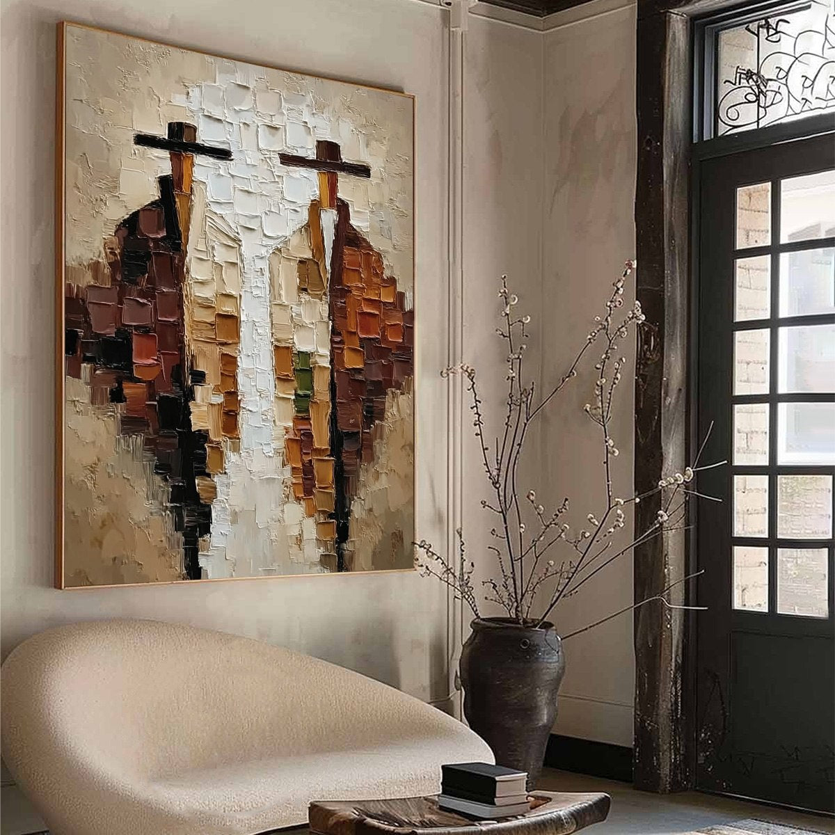 THE COMPANIONS: Heavily Textured Abstract Figurative Impasto Painting - Image 8