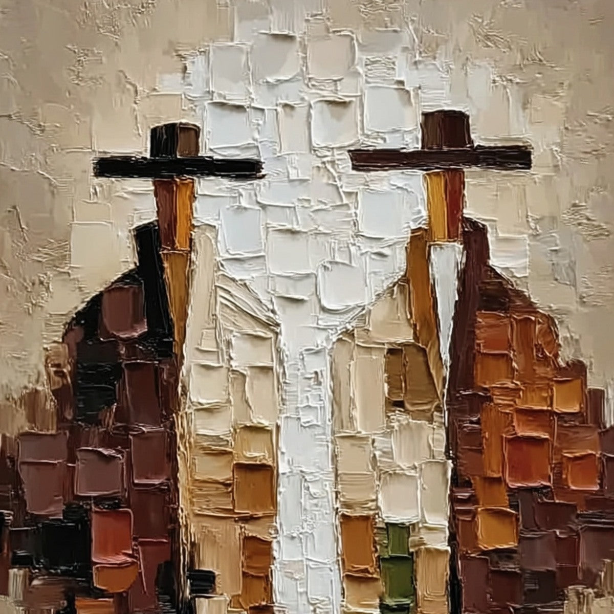 THE COMPANIONS: Heavily Textured Abstract Figurative Impasto Painting - Image 3