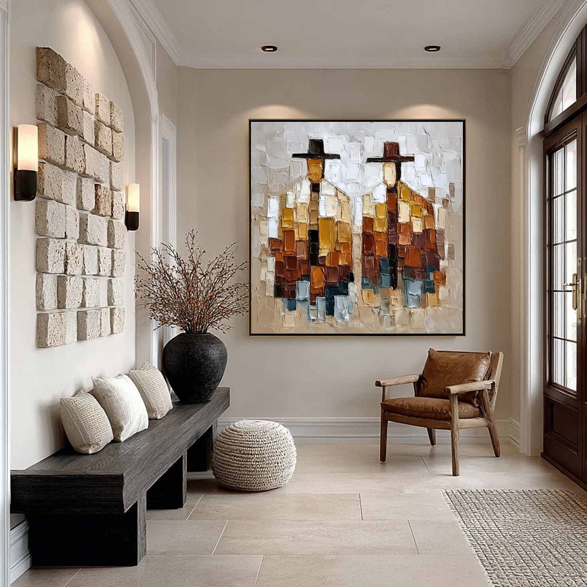 THE COMPANIONS: Heavily Textured Abstract Figurative Palette Knife Oil Painting - Image 6