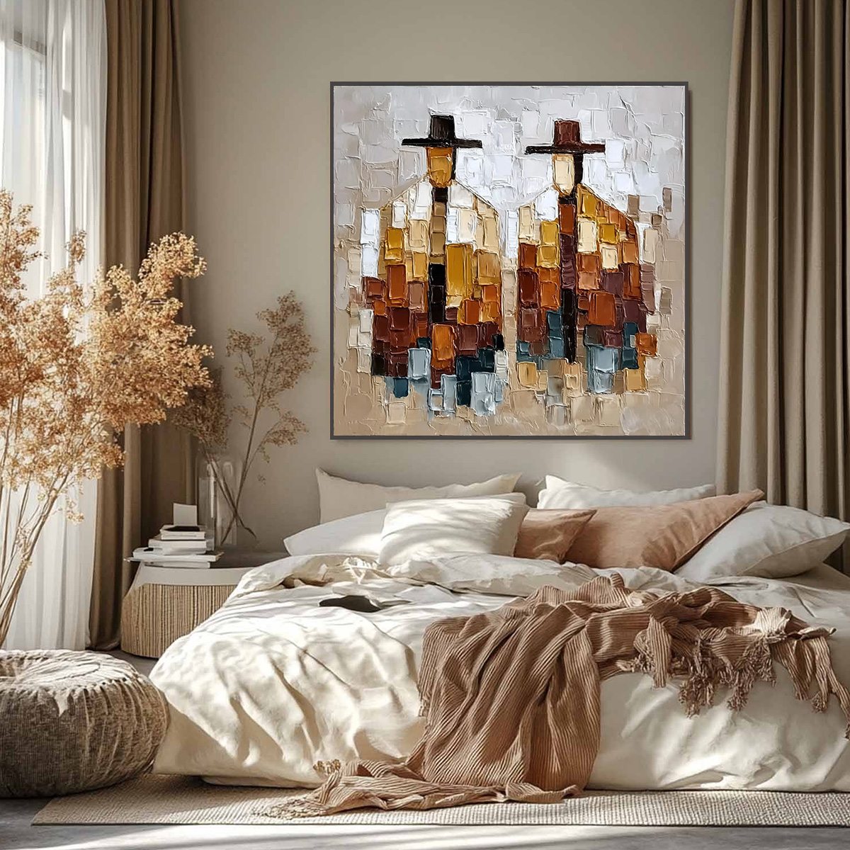 THE COMPANIONS: Heavily Textured Abstract Figurative Palette Knife Oil Painting - Image 2
