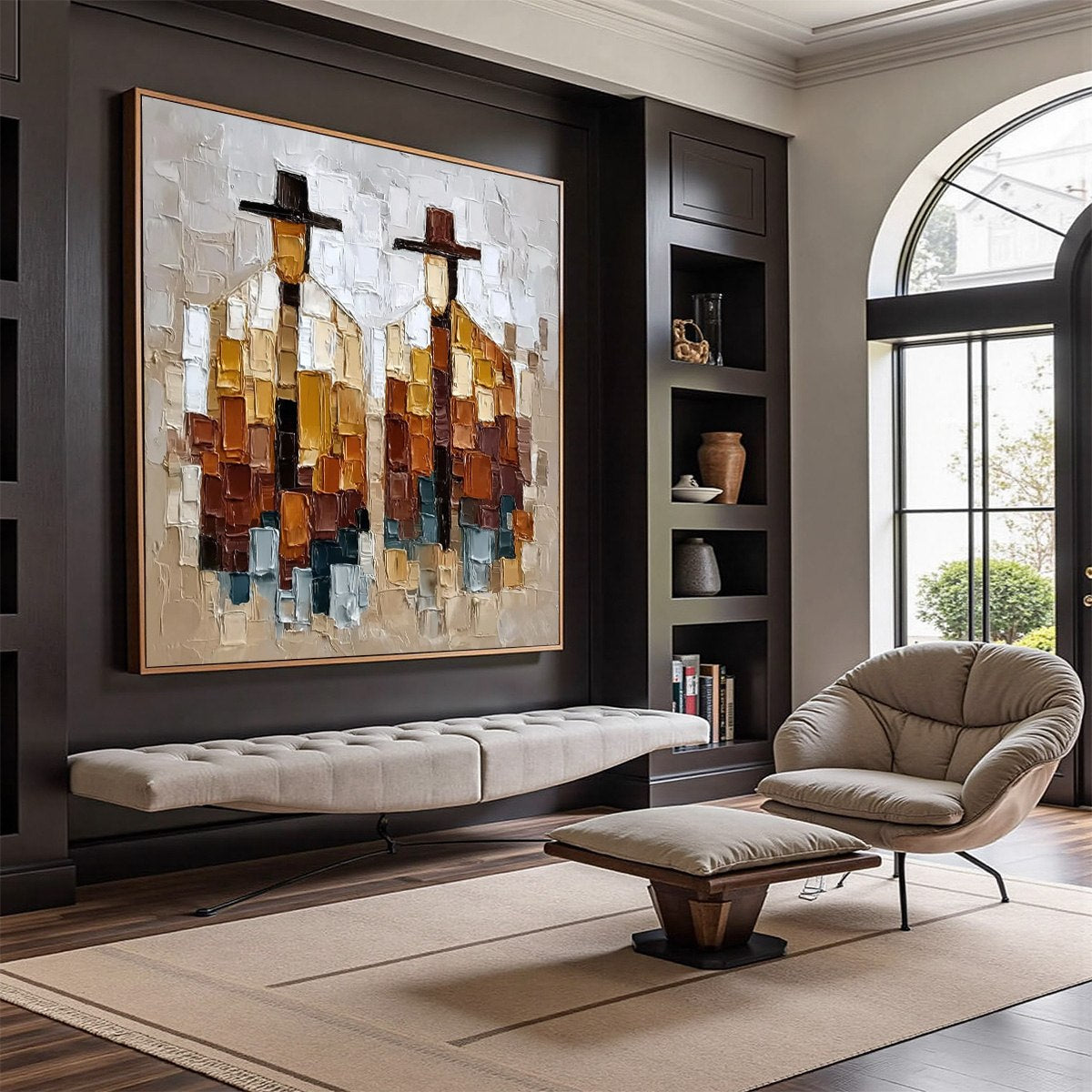 THE COMPANIONS: Heavily Textured Abstract Figurative Palette Knife Oil Painting - Image 7