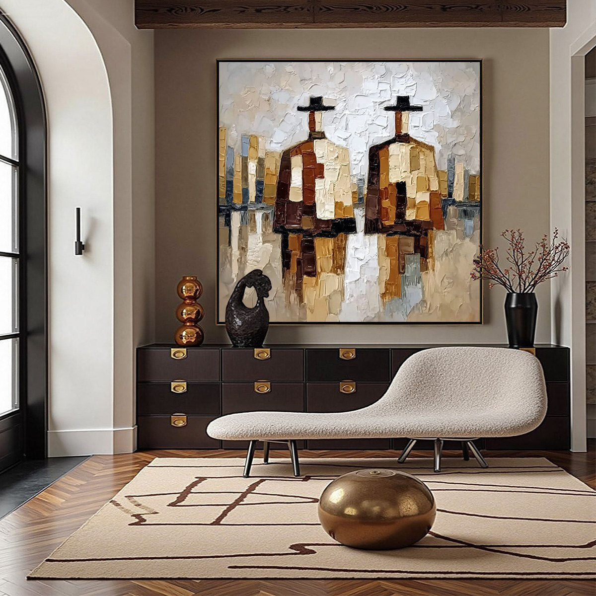 THE COMPANIONS: Textured Abstract Cityscape Painting of Two Figures - Image 4