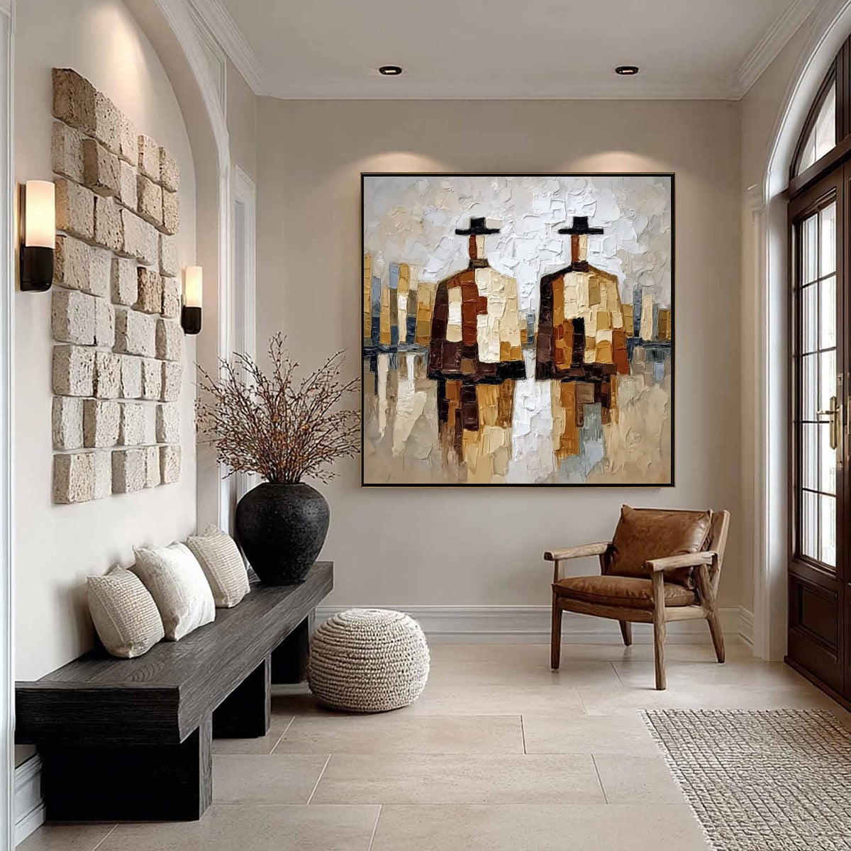 THE COMPANIONS: Textured Abstract Cityscape Painting of Two Figures - Image 6