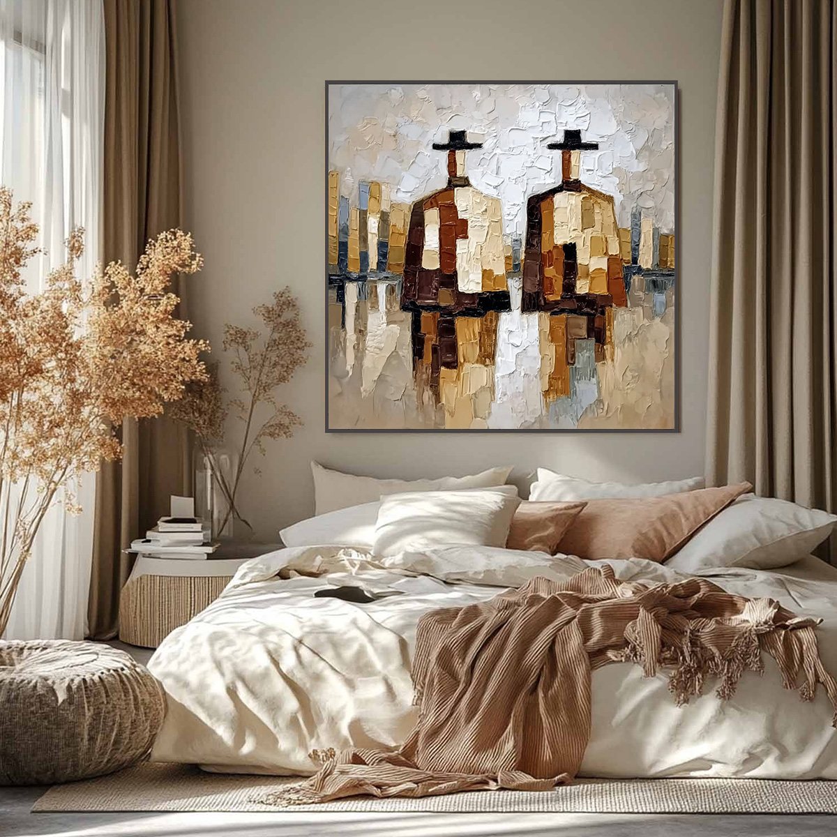 THE COMPANIONS: Textured Abstract Cityscape Painting of Two Figures - Image 2
