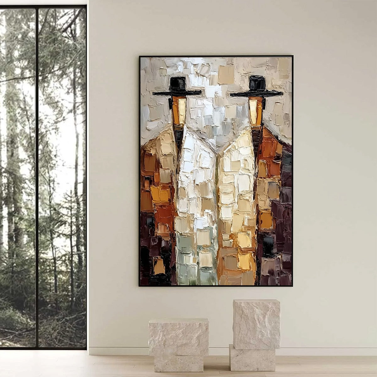 THE COMPANIONS: Textured Abstract Figurative Impasto Oil Painting - Image 6