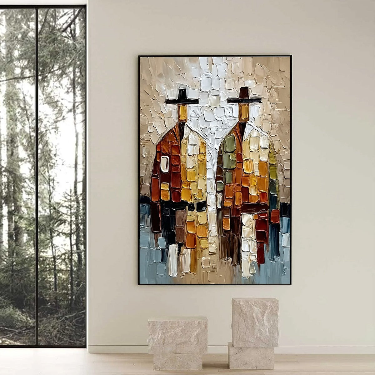 THE COMPANIONS: Textured Abstract Figurative Impasto Painting - Image 2