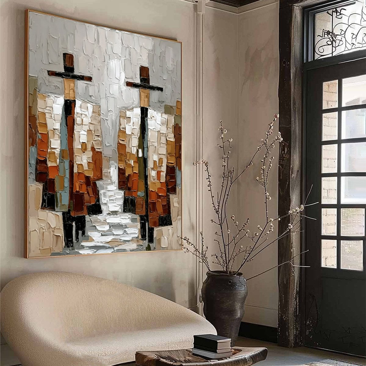 THE COMPANIONS: Textured Abstract Figurative Painting of Two People - Image 8