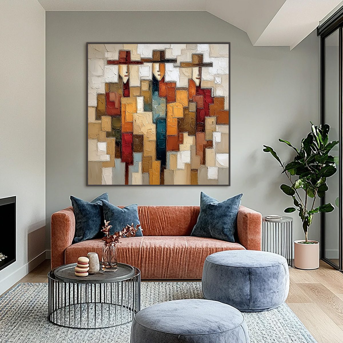 THE COMPANIONS: Textured Abstract Figurative Painting - Image 2