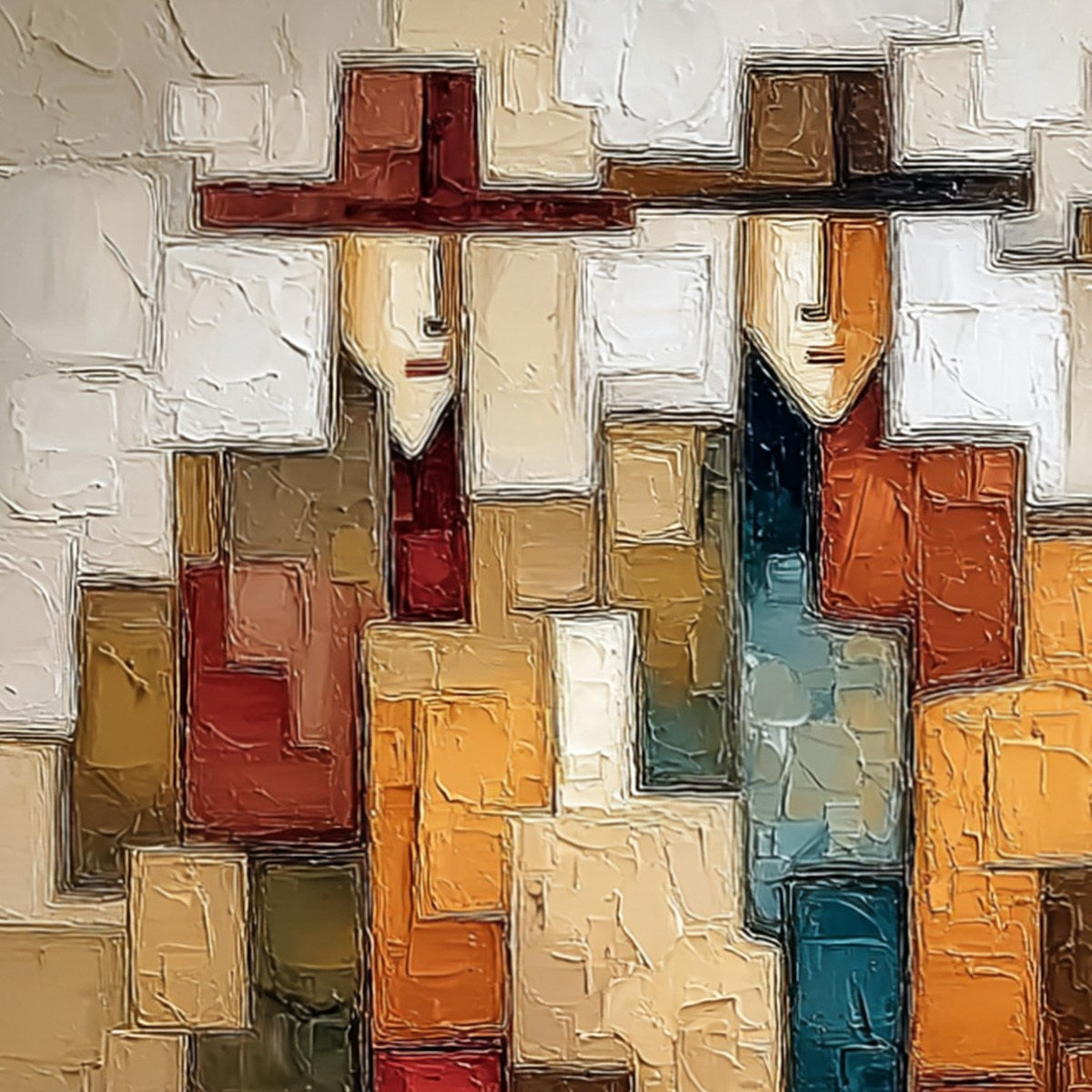 THE COMPANIONS: Textured Abstract Figurative Painting - Image 5