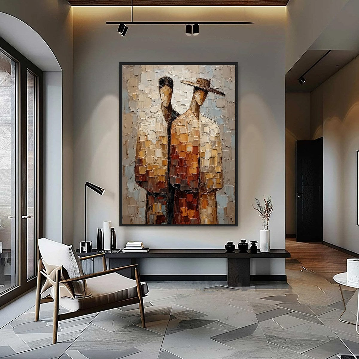 THE COMPANIONS: Textured Impasto Abstract Figurative Couple Painting - Image 4