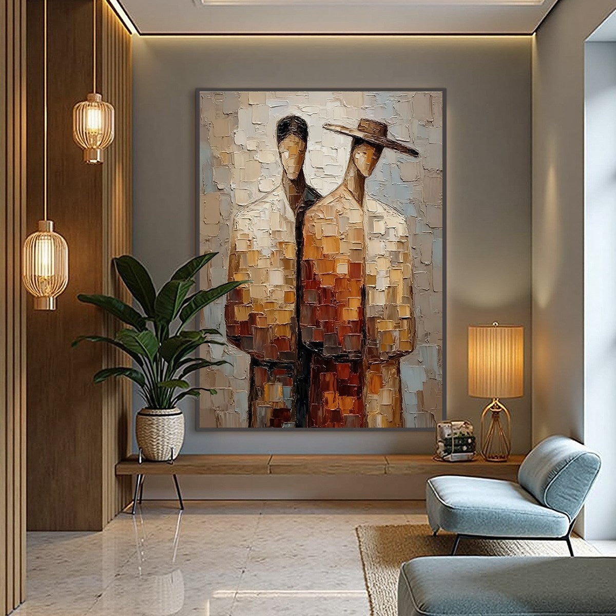 THE COMPANIONS: Textured Impasto Abstract Figurative Couple Painting - Image 6