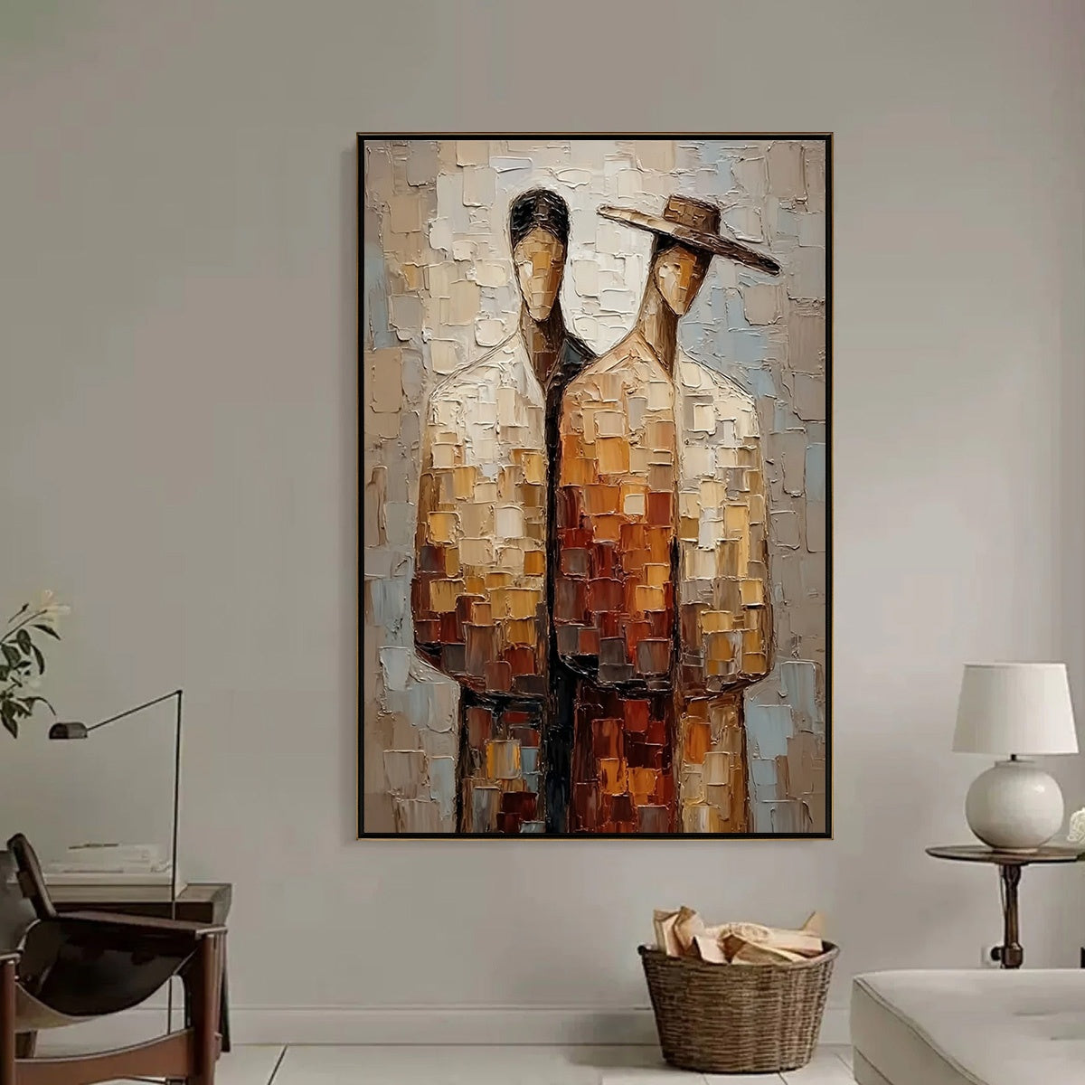 THE COMPANIONS: Textured Impasto Abstract Figurative Couple Painting - Image 2