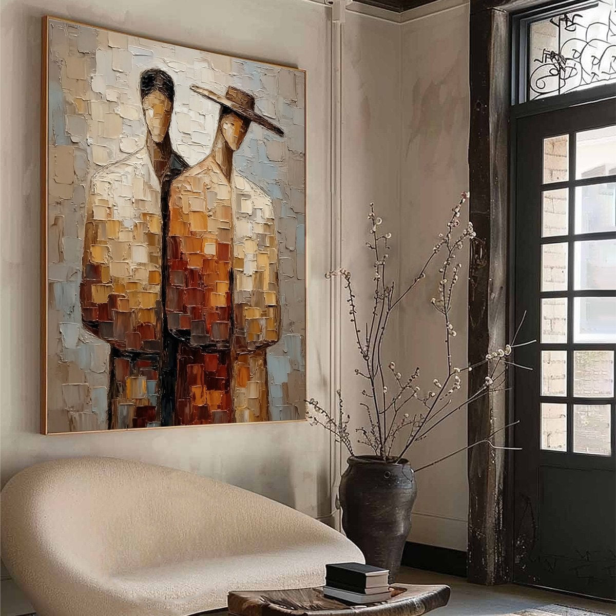 THE COMPANIONS: Textured Impasto Abstract Figurative Couple Painting - Image 8