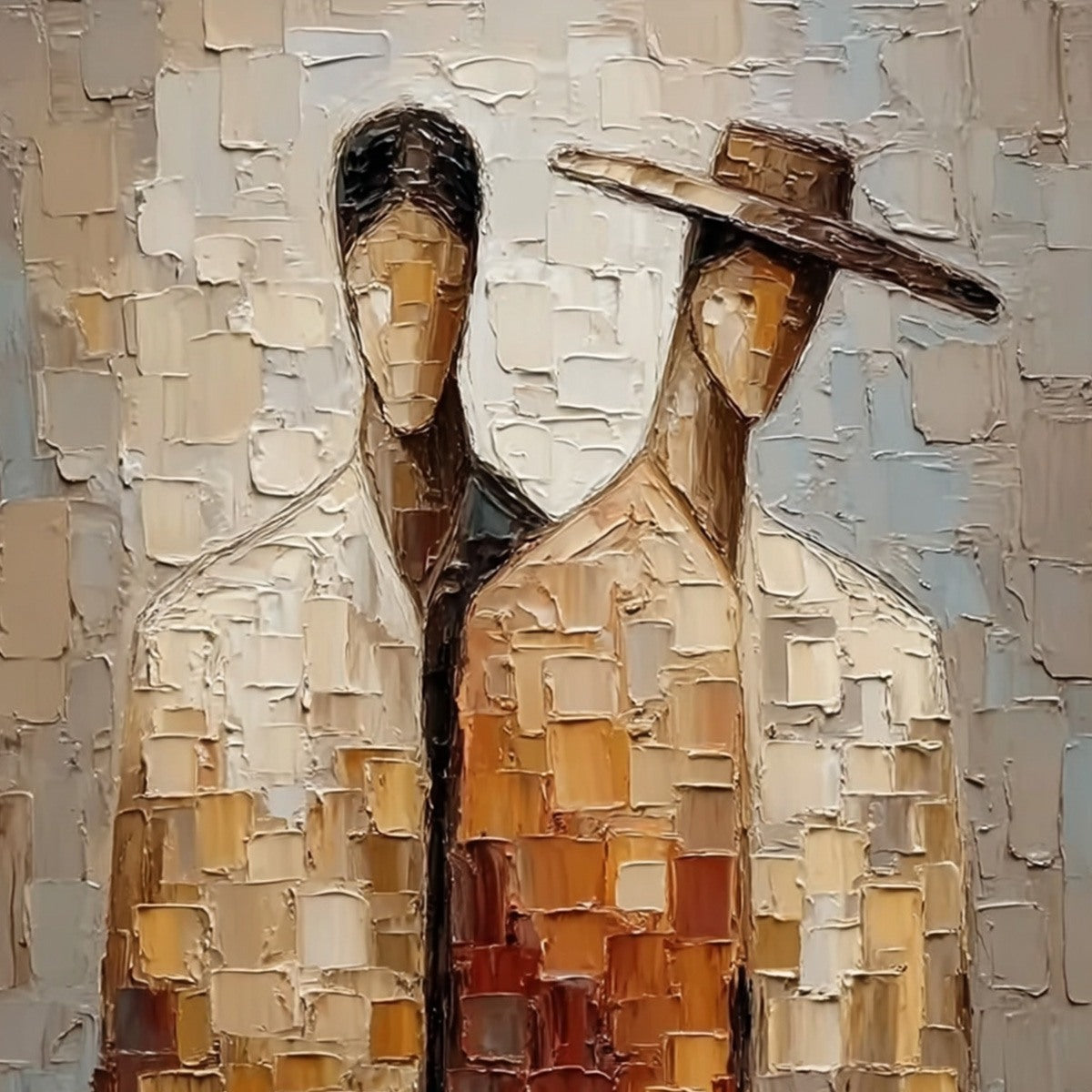 THE COMPANIONS: Textured Impasto Abstract Figurative Couple Painting - Image 3