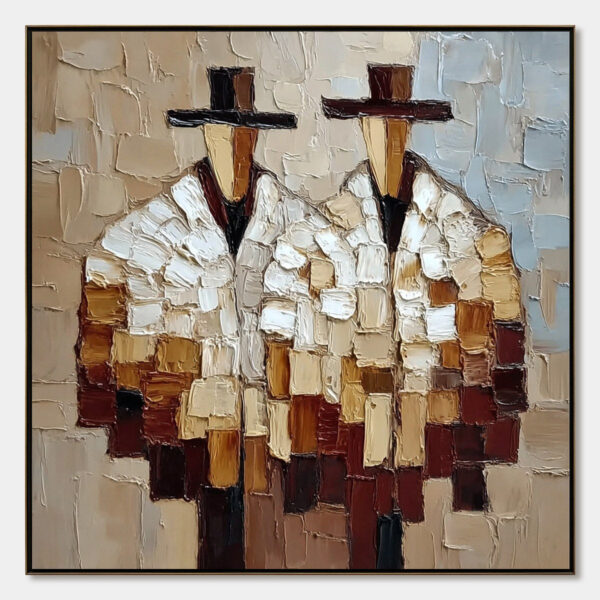 THE COMPANIONS: Textured Abstract Figurative Impasto Wall Art