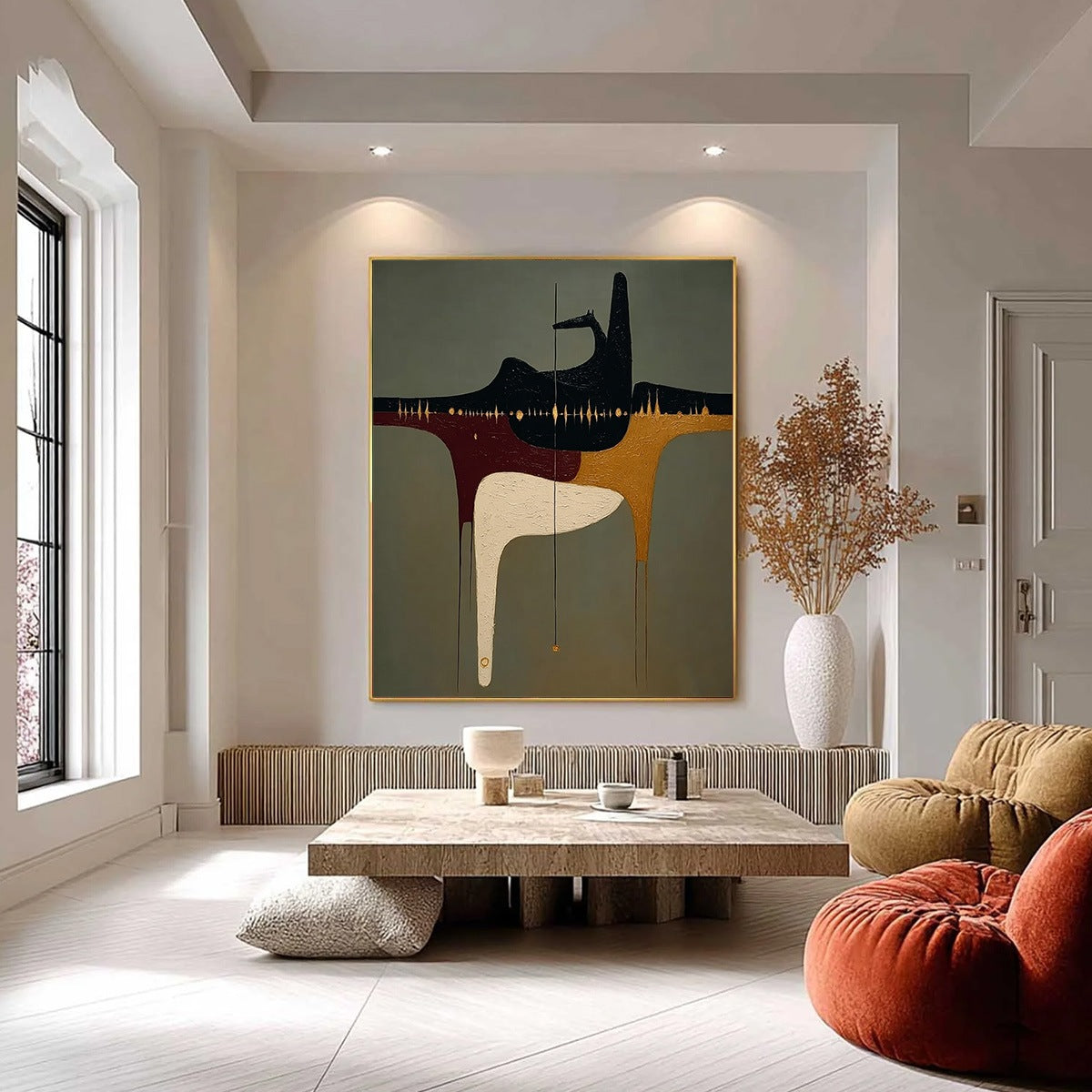 THE CONDUIT: Textured Minimalist Abstract Painting with Gold Accents - Image 2