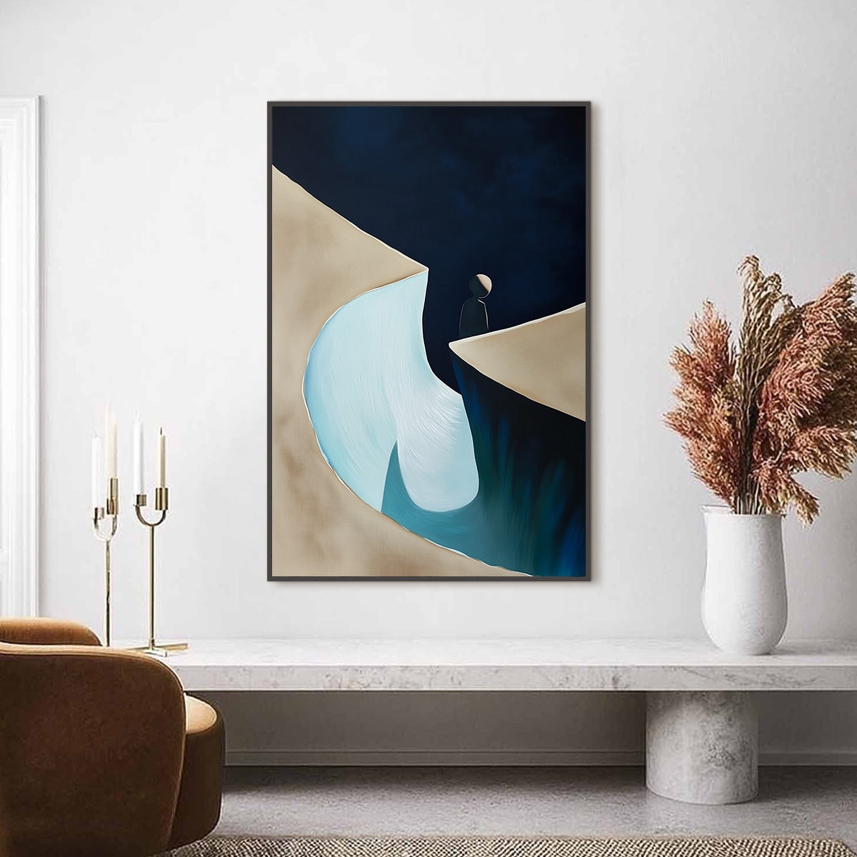 THE CROSSING: Minimalist Abstract Painting of a Figure's Journey - Image 2