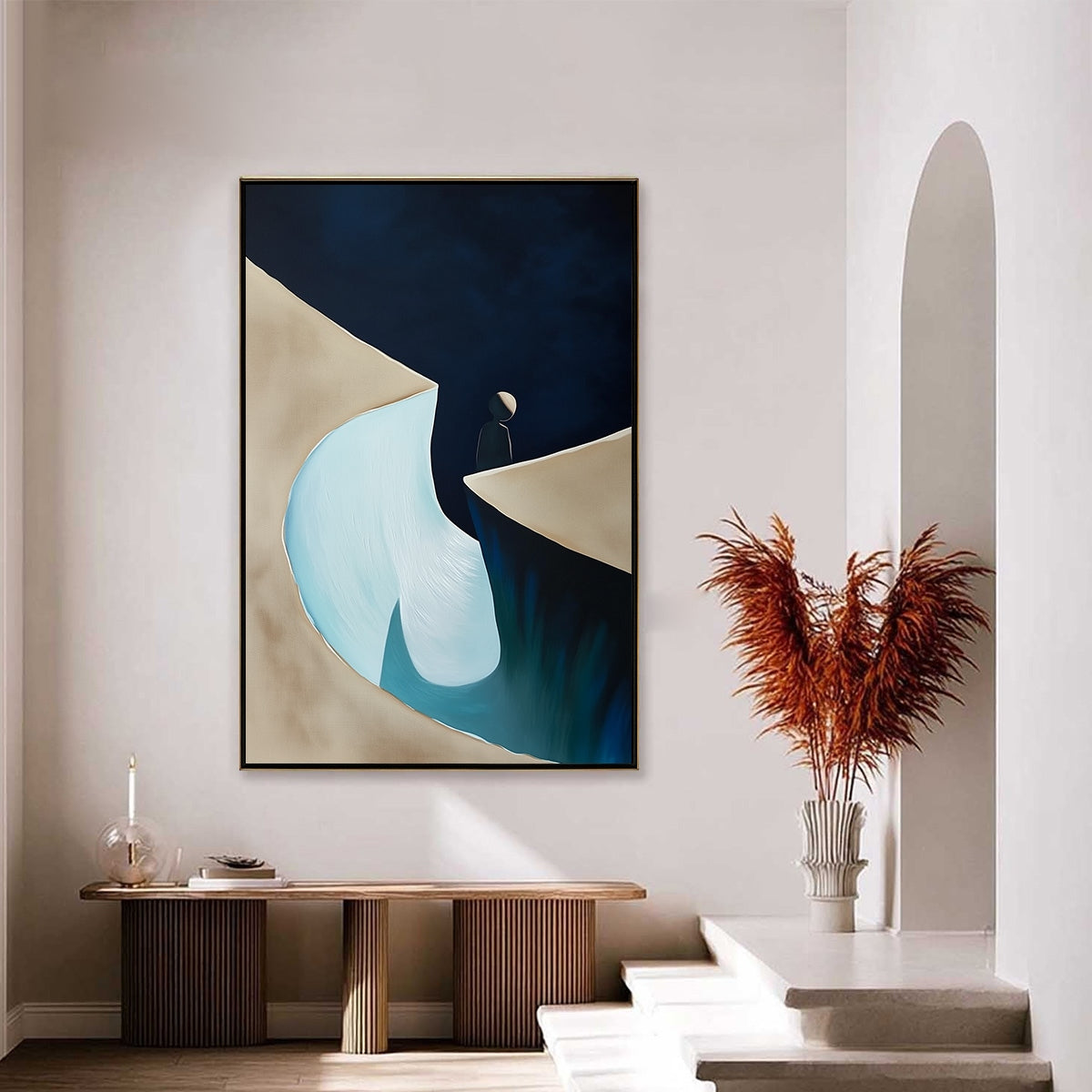 THE CROSSING: Minimalist Abstract Painting of a Figure's Journey - Image 4