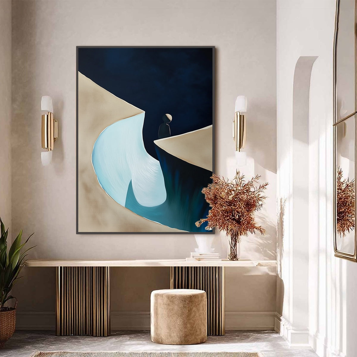 THE CROSSING: Minimalist Abstract Painting of a Figure's Journey - Image 6