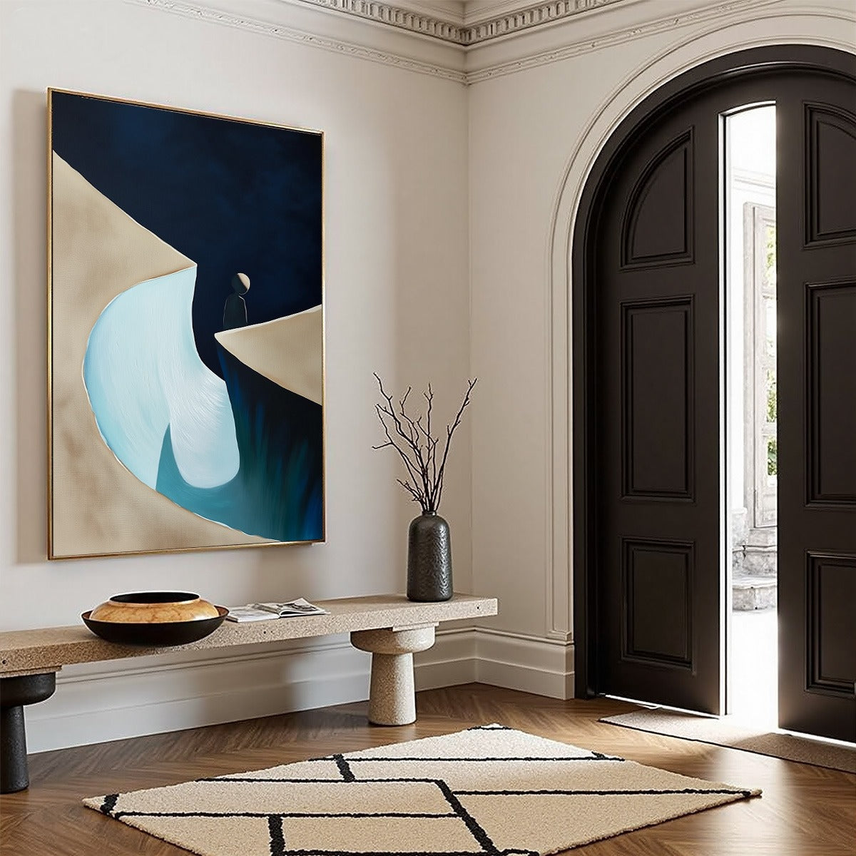 THE CROSSING: Minimalist Abstract Painting of a Figure's Journey - Image 8