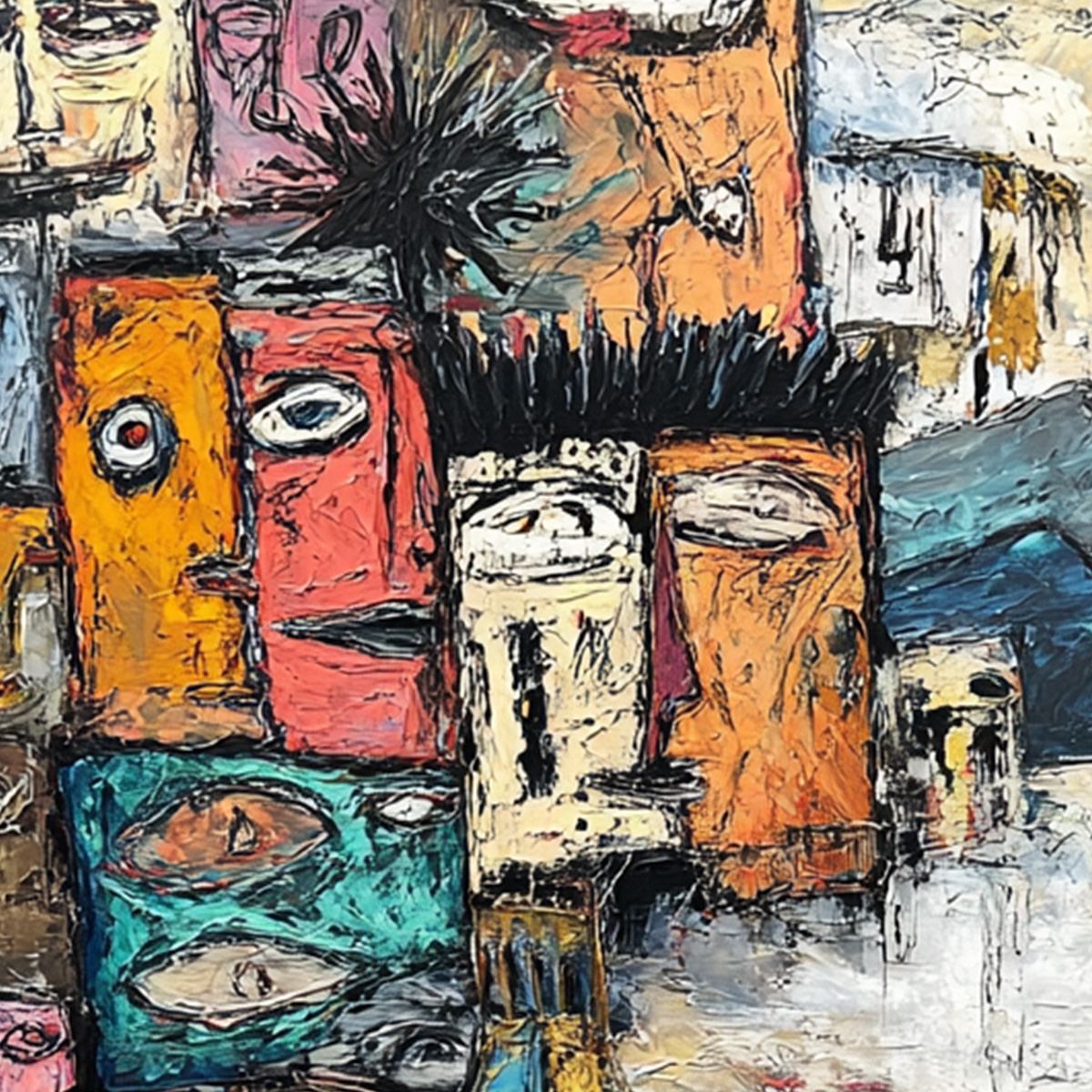 THE CROWD WITHIN: Colorful Abstract Figurative Impasto Painting - Image 3