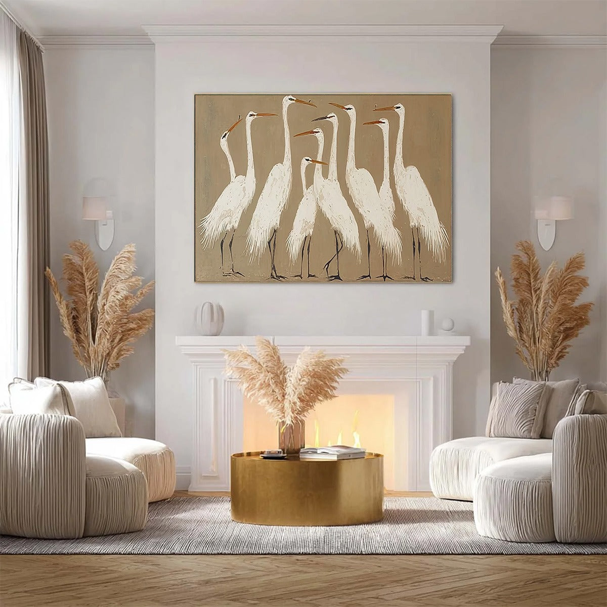 THE GATHERING: Elegant White Egret Flock Animal Oil Painting - Image 2