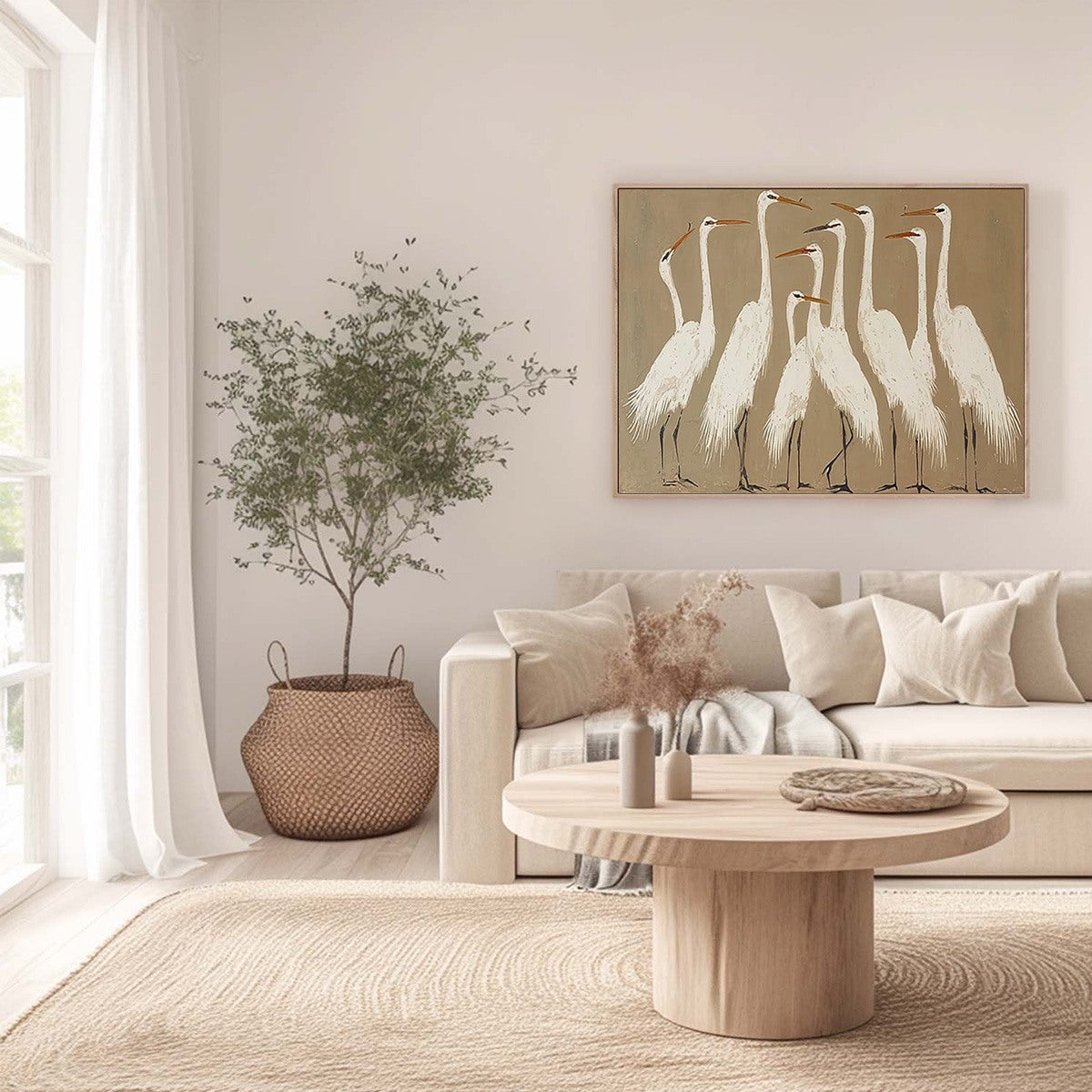 THE GATHERING: Elegant White Egret Flock Animal Oil Painting - Image 4