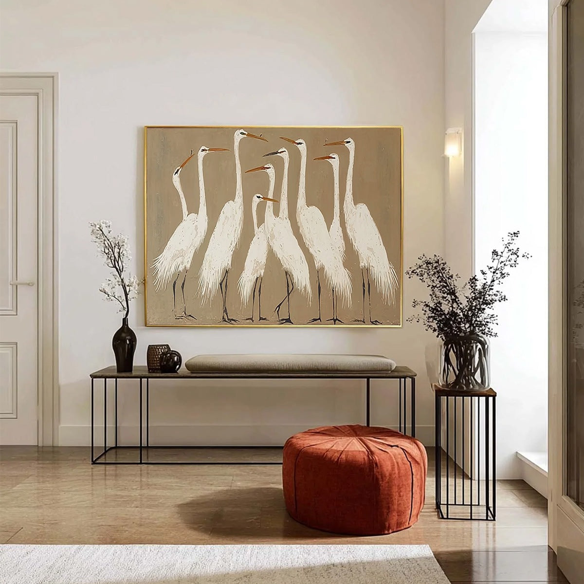 THE GATHERING: Elegant White Egret Flock Animal Oil Painting - Image 6