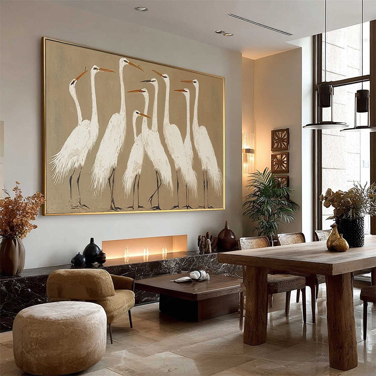 THE GATHERING: Elegant White Egret Flock Animal Oil Painting - Image 8