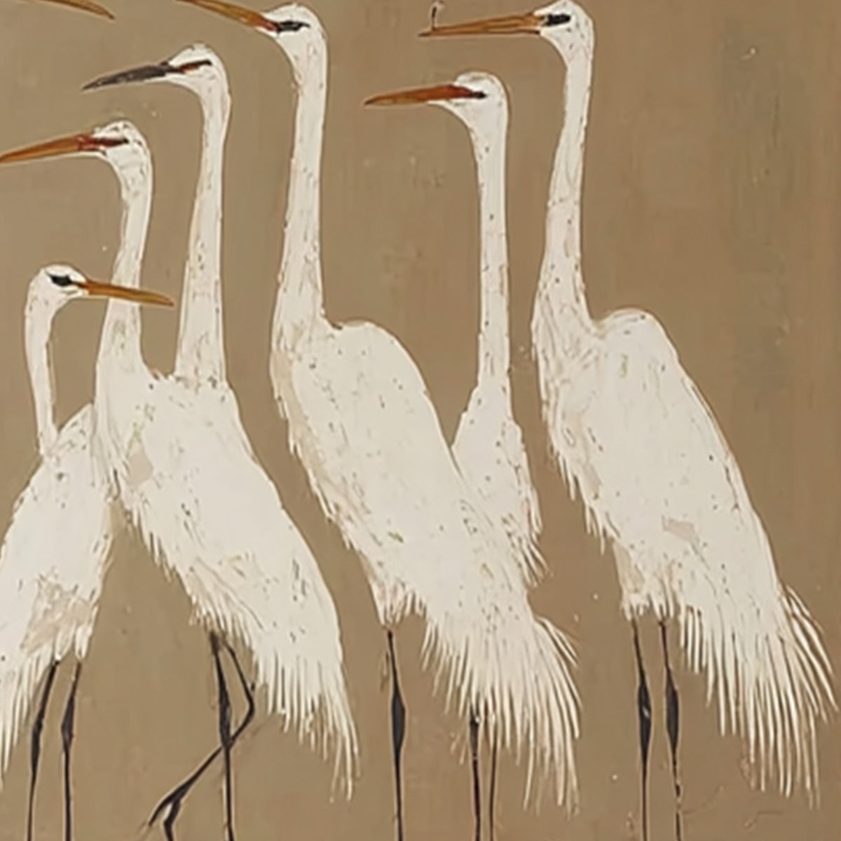 THE GATHERING: Elegant White Egret Flock Animal Oil Painting - Image 3