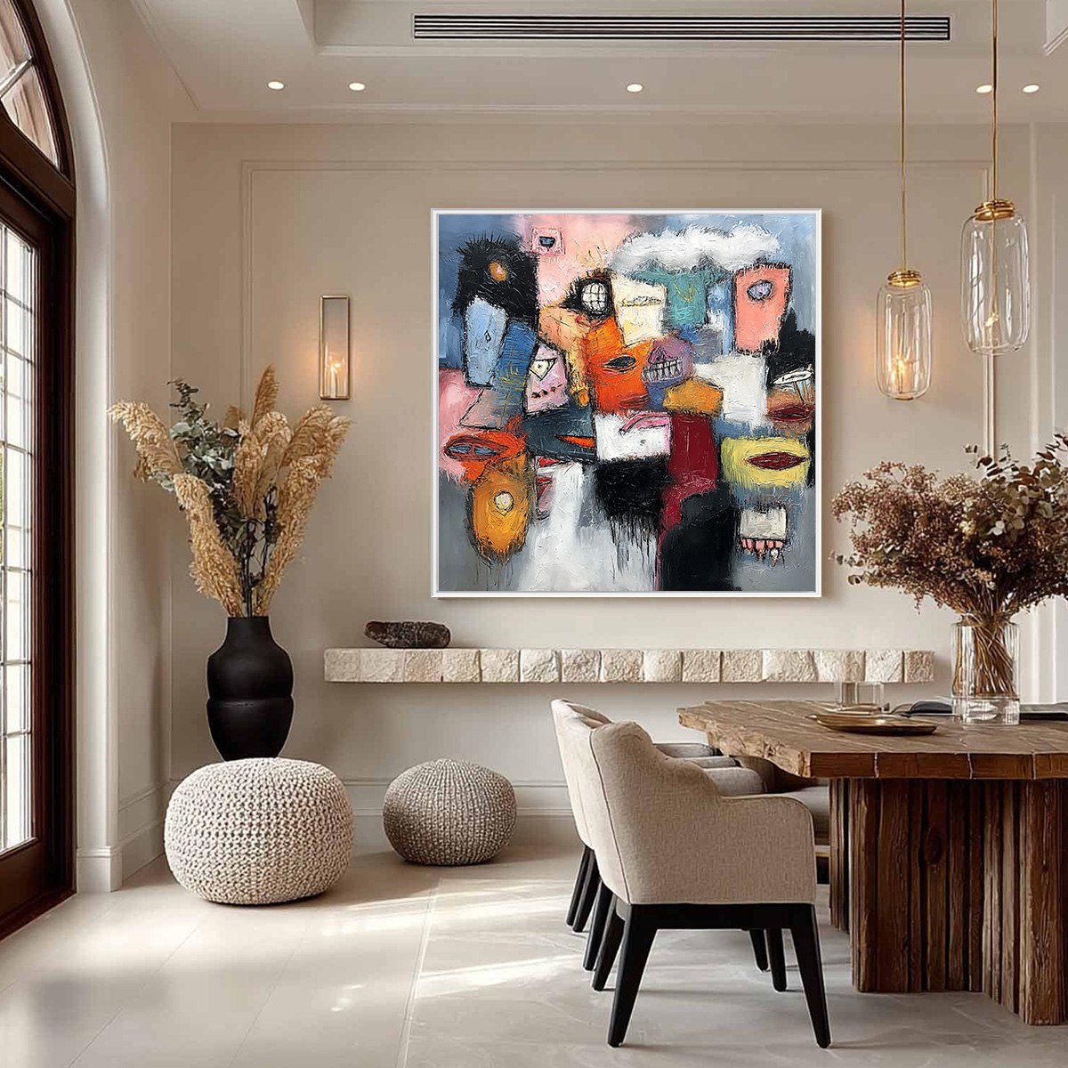 THE GATHERING: Large Colorful Square Abstract Impasto Wall Art - Image 4