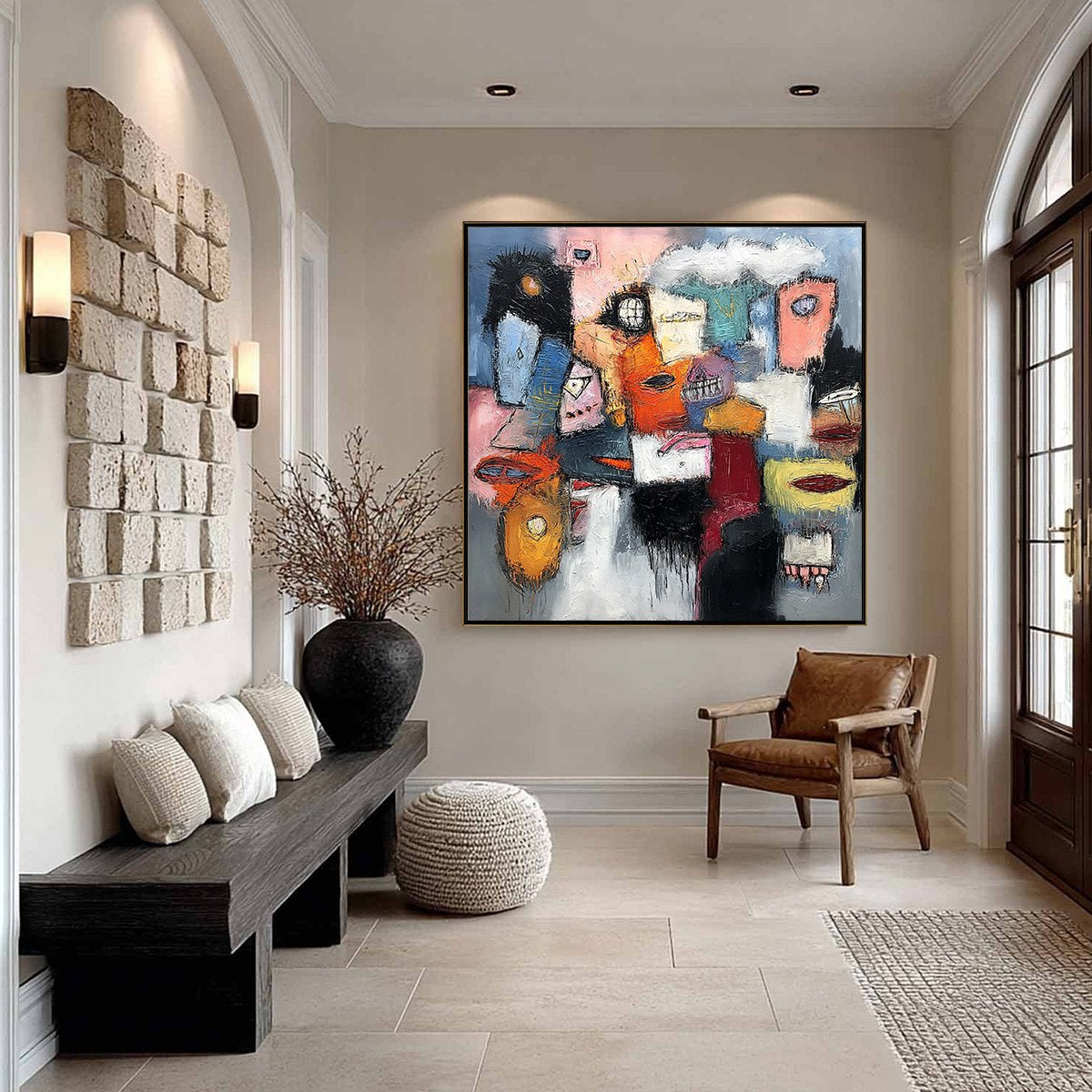 THE GATHERING: Large Colorful Square Abstract Impasto Wall Art - Image 6
