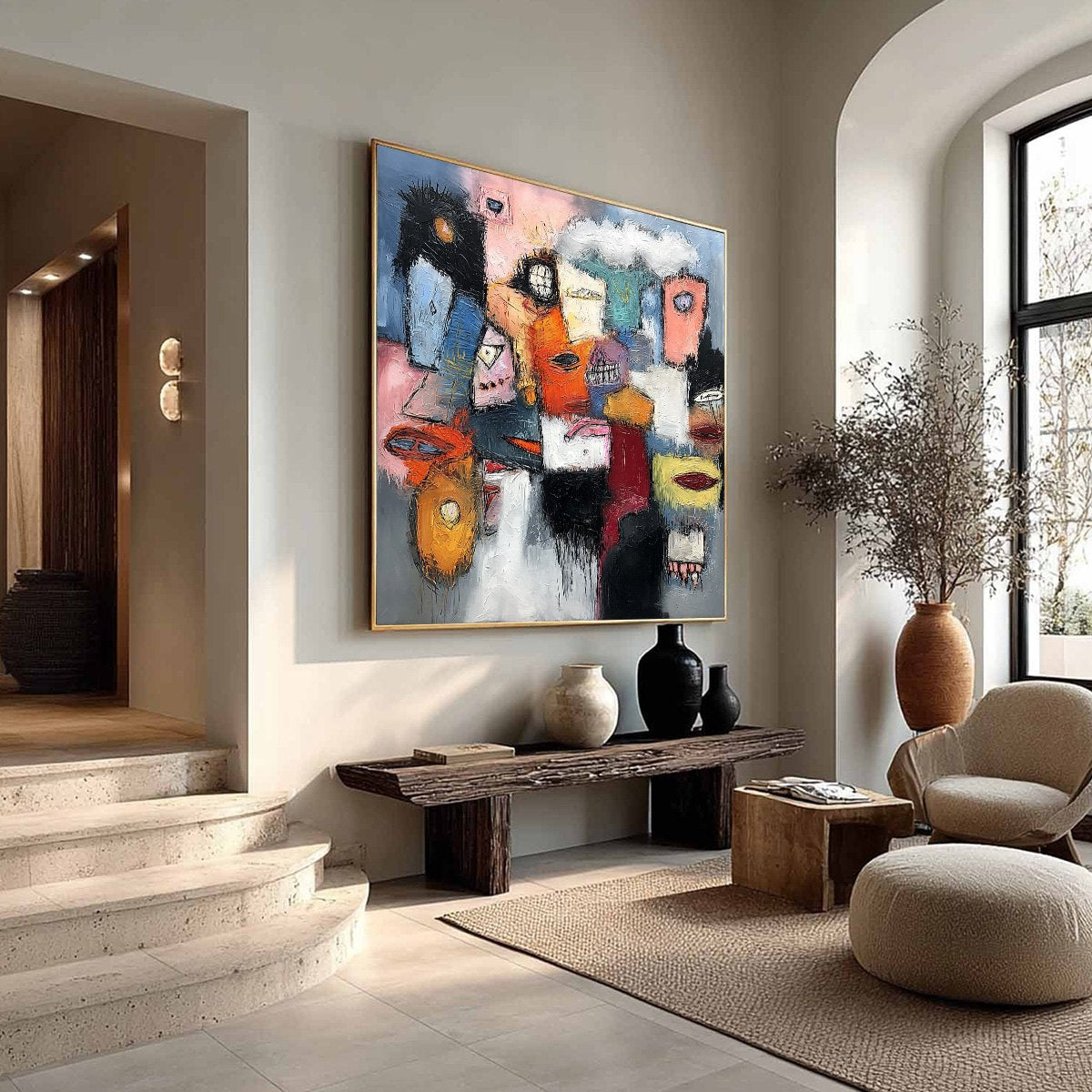 THE GATHERING: Large Colorful Square Abstract Impasto Wall Art - Image 8