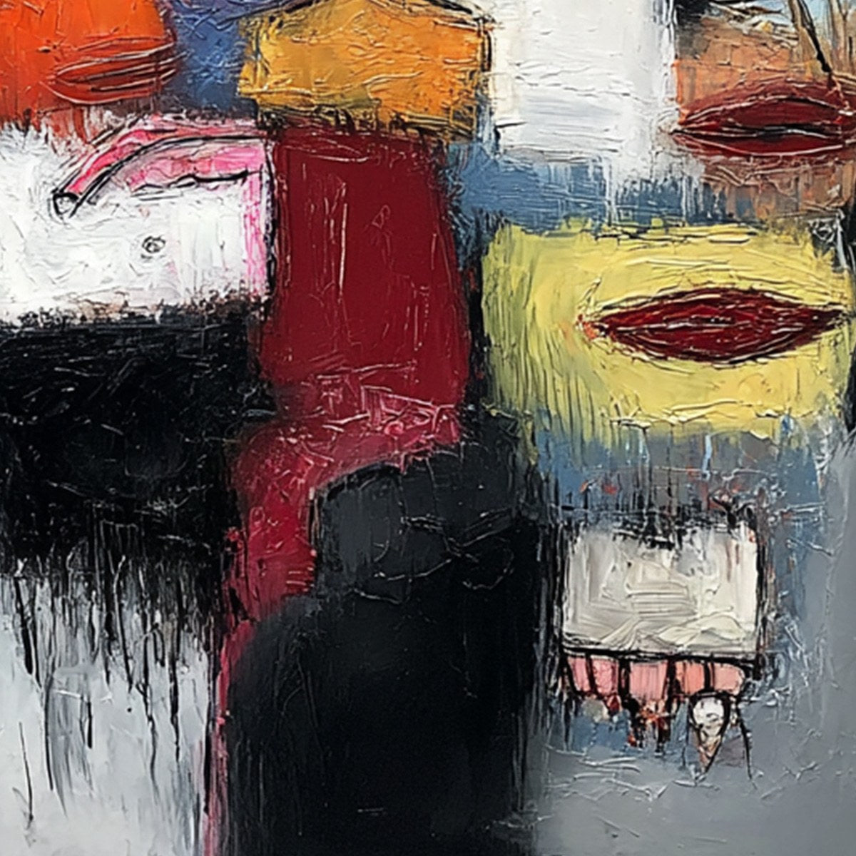 THE GATHERING: Large Colorful Square Abstract Impasto Wall Art - Image 3