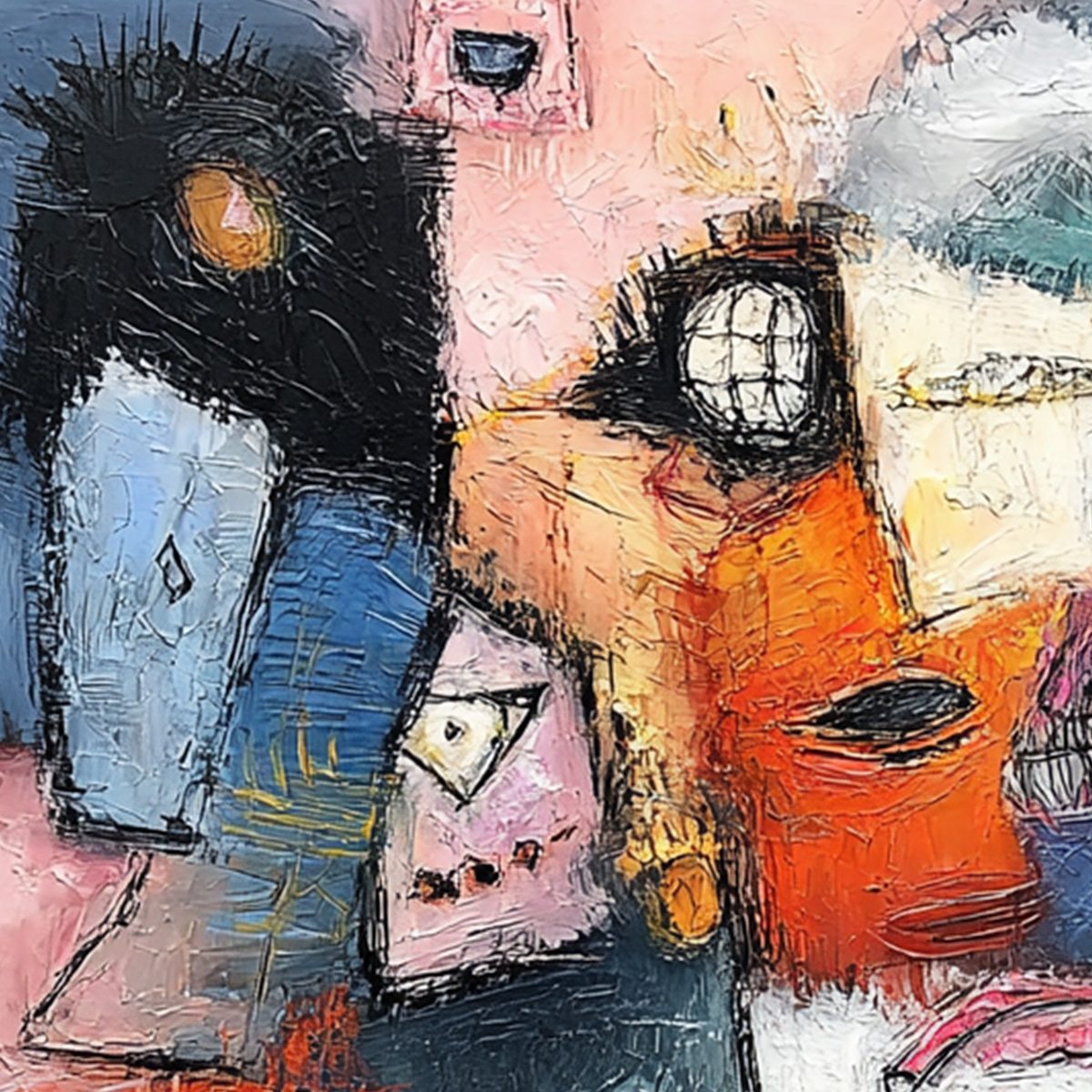 THE GATHERING: Large Colorful Square Abstract Impasto Wall Art - Image 5