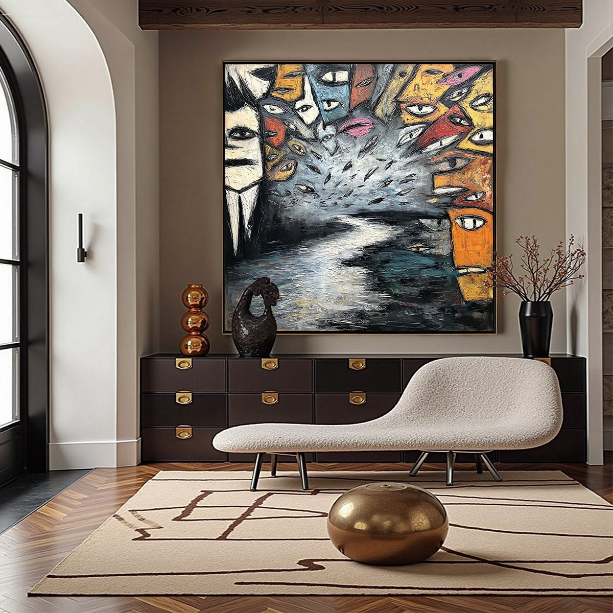 THE GATHERING: Large Square Abstract Figurative Impasto Painting - Image 4