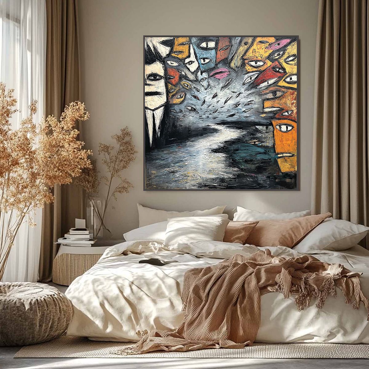 THE GATHERING: Large Square Abstract Figurative Impasto Painting - Image 6