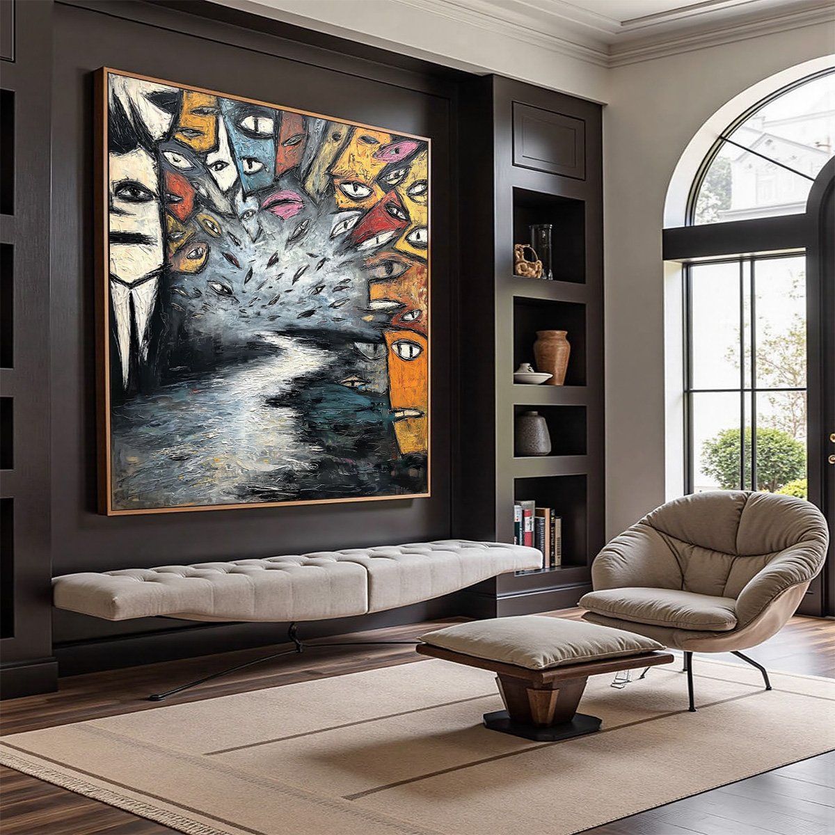 THE GATHERING: Large Square Abstract Figurative Impasto Painting - Image 7