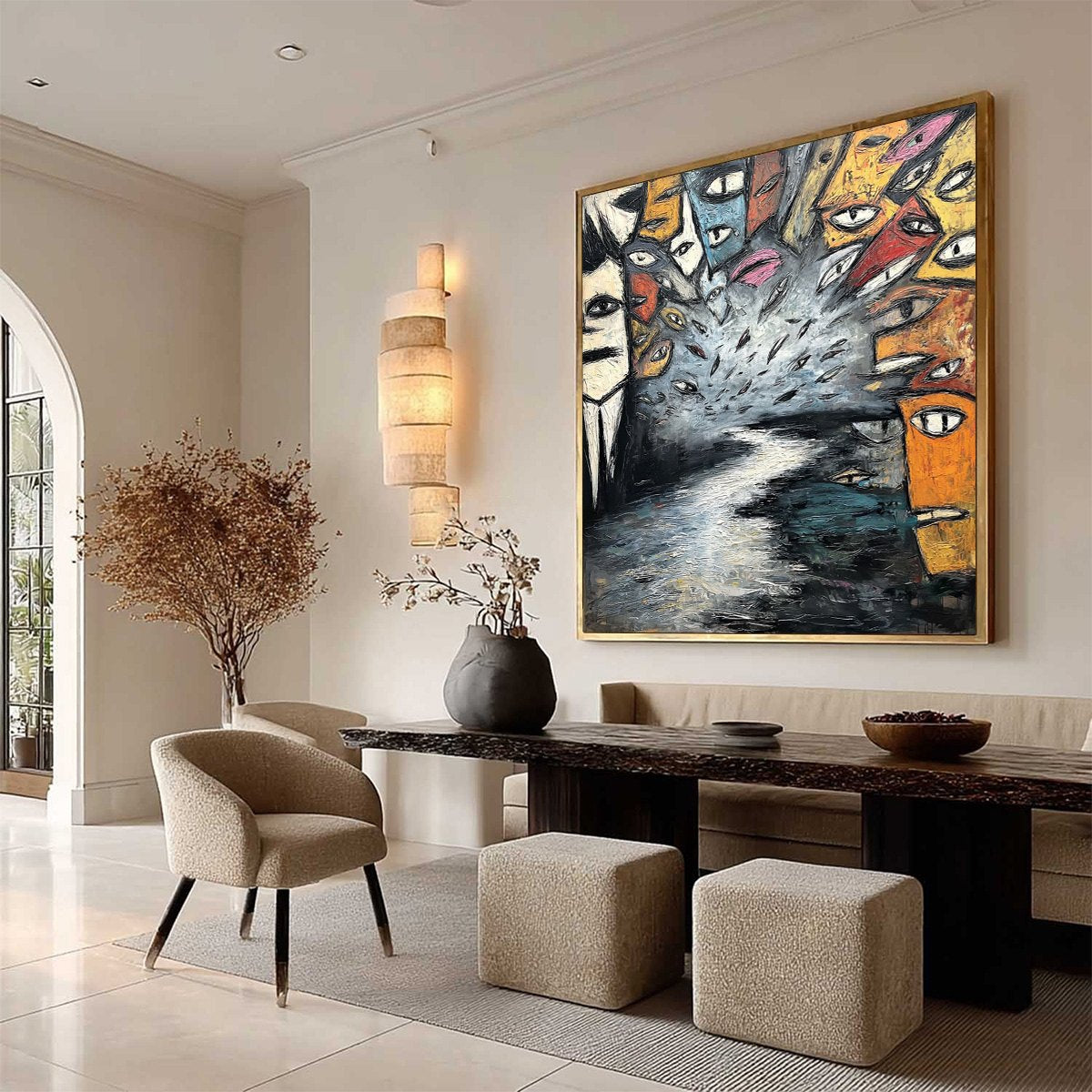 THE GATHERING: Large Square Abstract Figurative Impasto Painting - Image 8