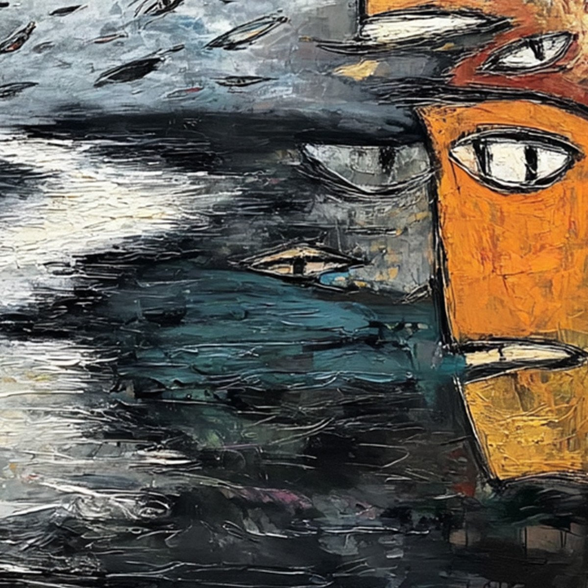THE GATHERING: Large Square Abstract Figurative Impasto Painting - Image 3