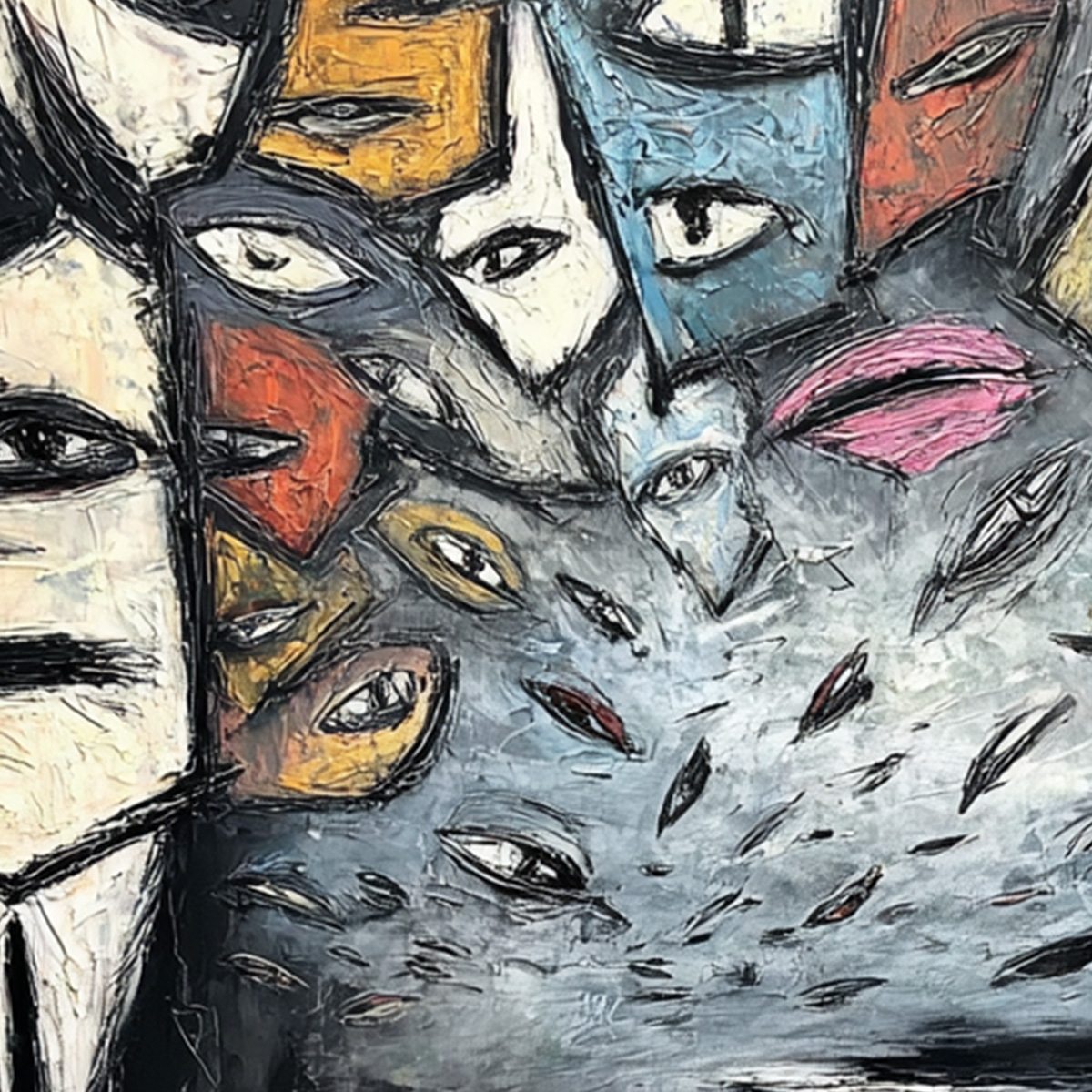 THE GATHERING: Large Square Abstract Figurative Impasto Painting - Image 5