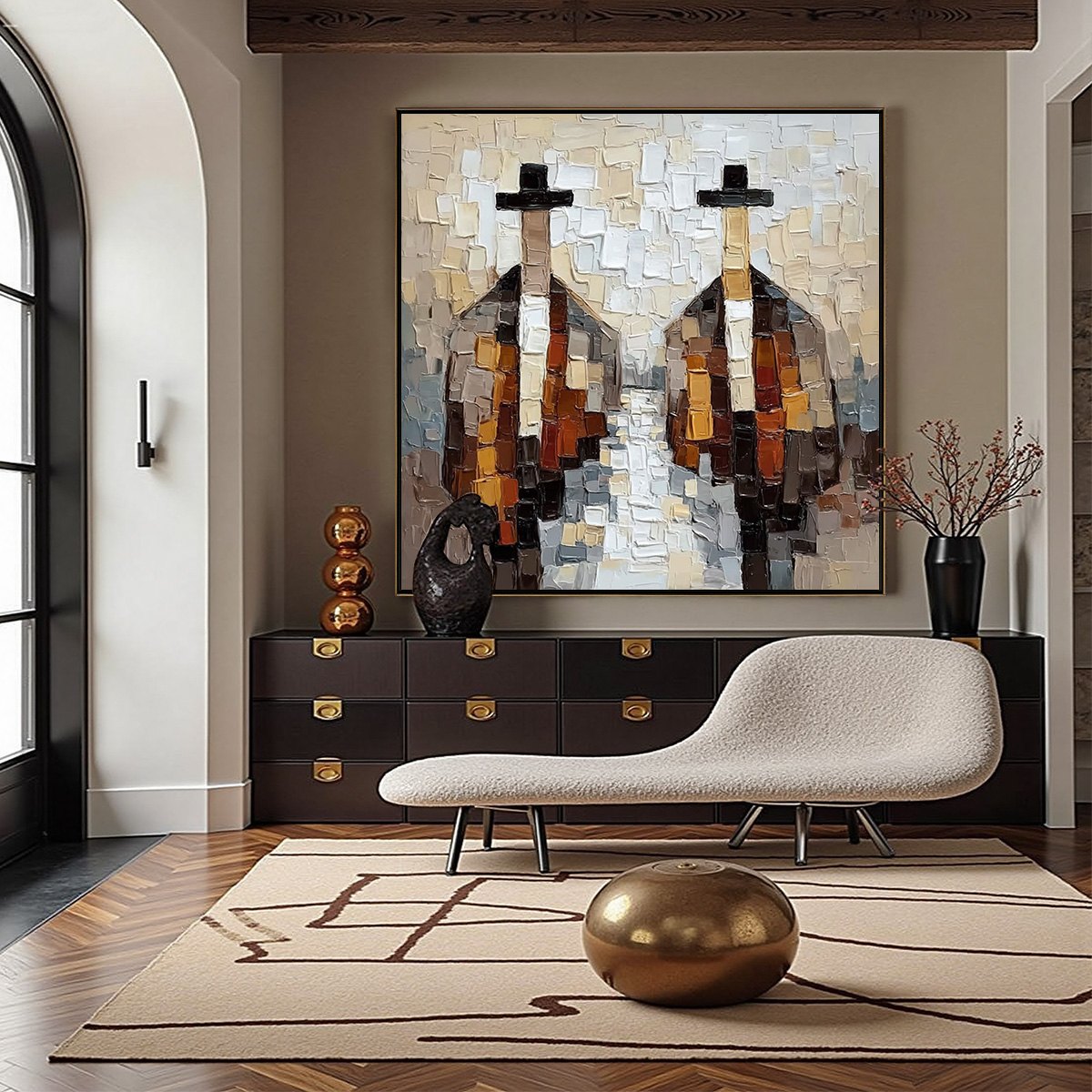 THE GENTLEMEN'S ACCORD: Textured Abstract Painting of Three Figures - Image 4