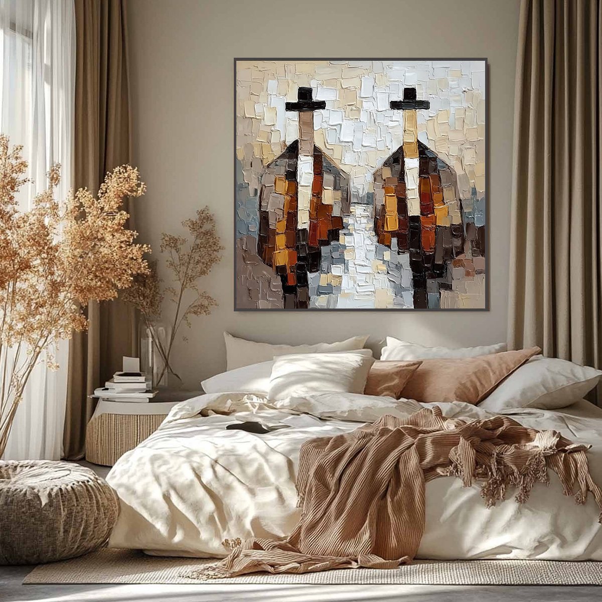 THE GENTLEMEN'S ACCORD: Textured Abstract Painting of Three Figures - Image 2