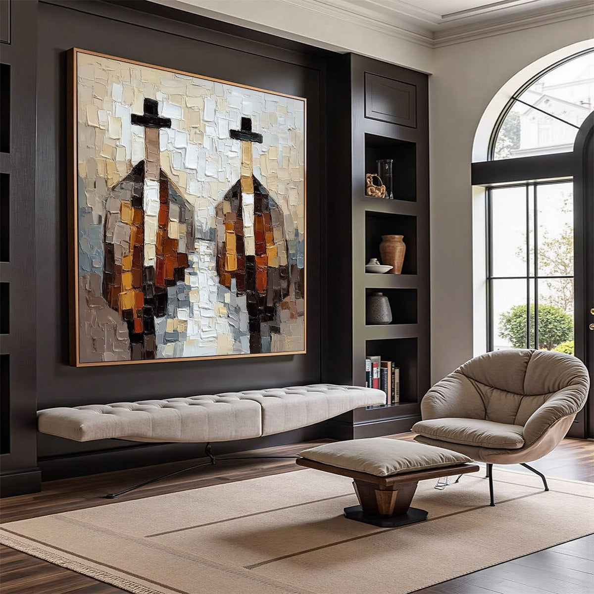 THE GENTLEMEN'S ACCORD: Textured Abstract Painting of Three Figures - Image 7