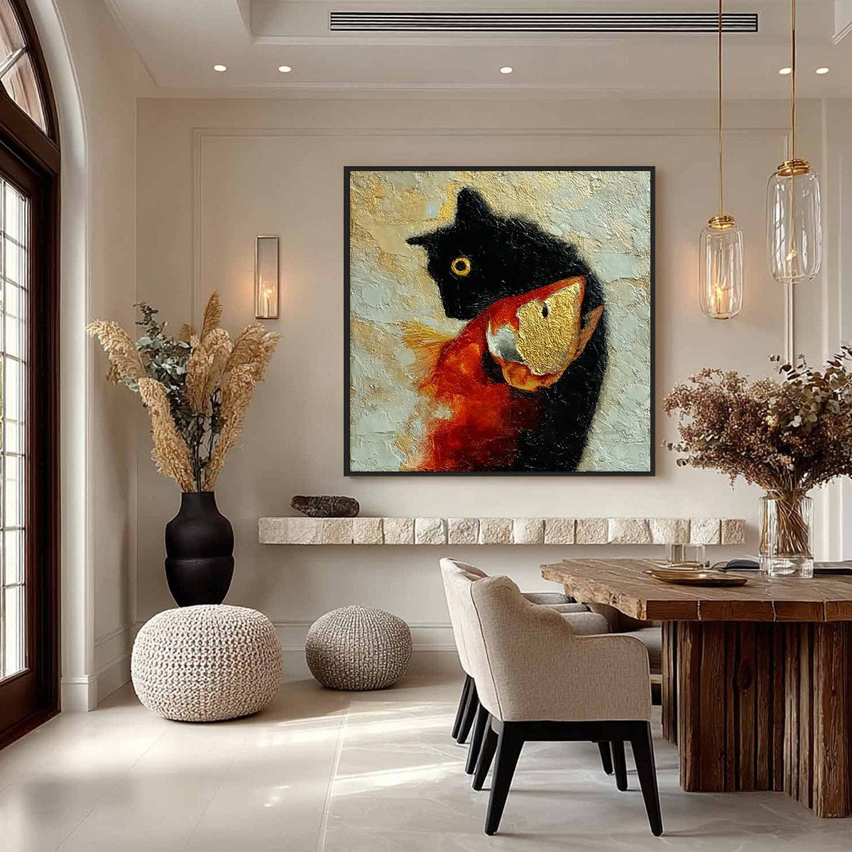 THE GOLDEN CATCH: Textured Impasto Painting of a Cat and Fish - Image 4