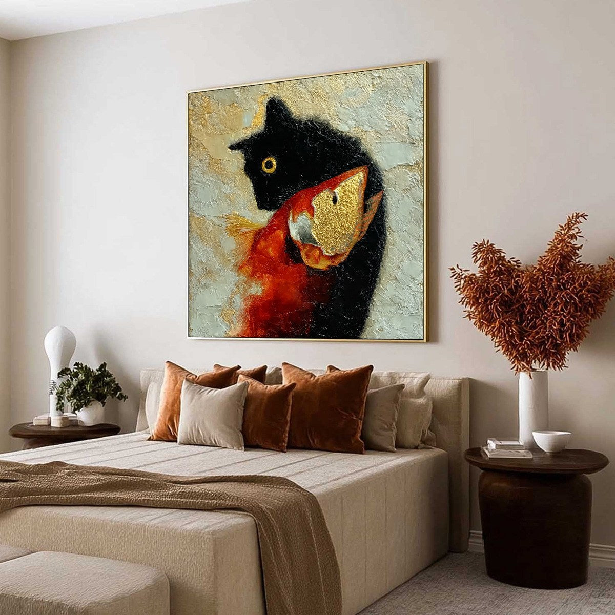 THE GOLDEN CATCH: Textured Impasto Painting of a Cat and Fish - Image 7