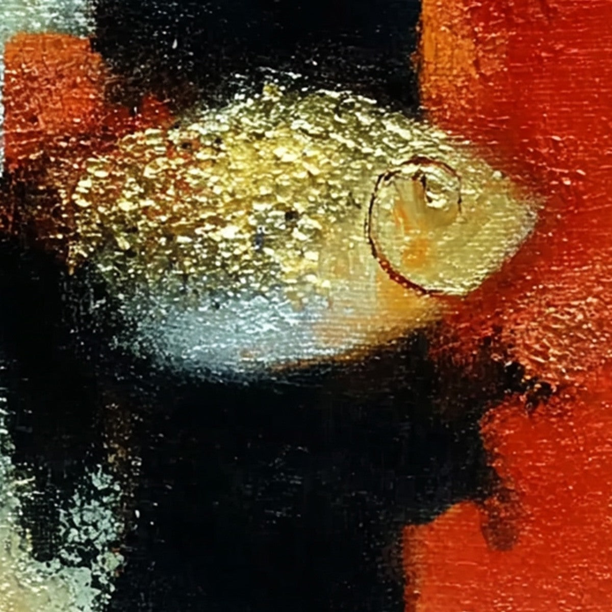 THE GOLDEN CATCH: Whimsical Abstract Black Cat with Golden Fish Painting - Image 5